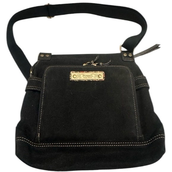 Fossil Long Live Vintage 1953 Black Denim Crossbody - Picture 1 of 16